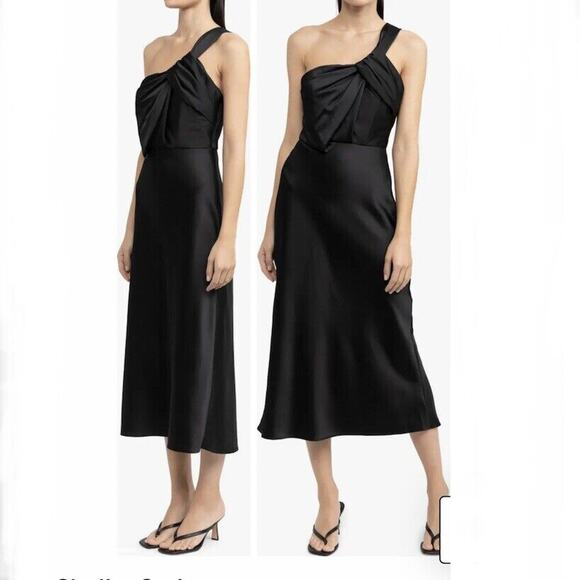 Significant Other NWT Draped One Shoulder Satin Dress Black Size 10 - Picture 1 of 8